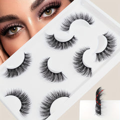 4 Pairs Natural Wispy Long 3D Faux Mink Cross False Eyelashes