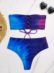 Ombre Bandeau Bikini Set Strapless Tube Top High Cut Beachwear