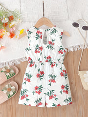 Toddler Girls Flower Print Sleeveless Jumpsuit Shorts With Bow Waist