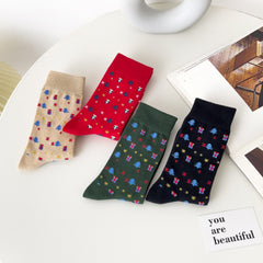 4 Pairs Women's Christmas Tree Mixed Mid Tube Socks