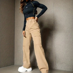High Waist Cargo Jeans with Side Flap Pocket