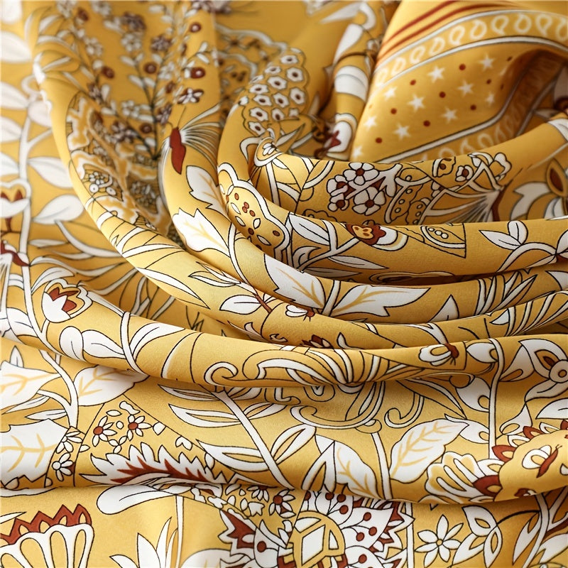 Flower Print Bandana Neckerchief Silk Scarf for Women