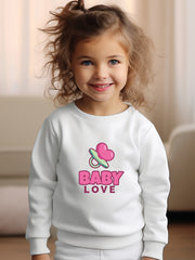 Girls Heart Pattern Crew Neck Sweatshirt For Spring Fall