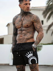 Men's Crown Pattern Shorts With Pockets Active Drawstring Shorts