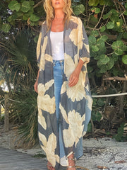 Floral Print Kaftan & Pants Set Sheer Cover Up 2 Piece