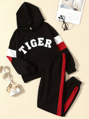Boy's Tiger Print Hoodie & Sweatpants Set for Spring Fall