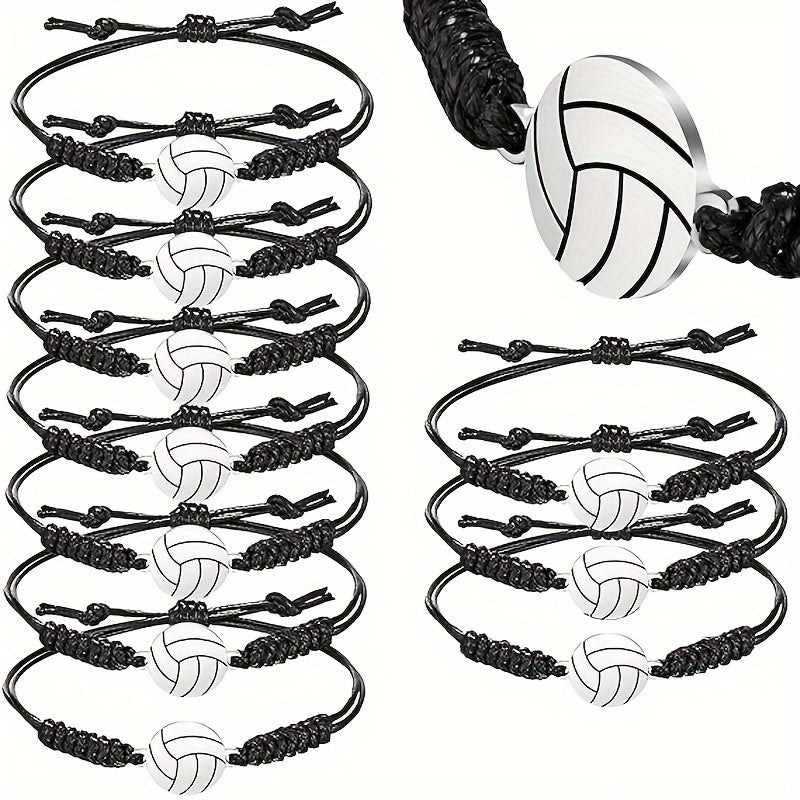 10pcs Volleyball Charm Bracelet, Adjustable Unisex Friendship Bracelet
