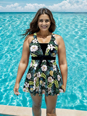 Boho Tankini Set Tropical Print Tie Front Top & Panty Swimsuit