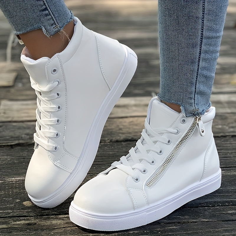 Side Zipper High Top Flat Skate Shoes Wear Resistance Sneakers