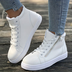 Side Zipper High Top Flat Skate Shoes Wear Resistance Sneakers