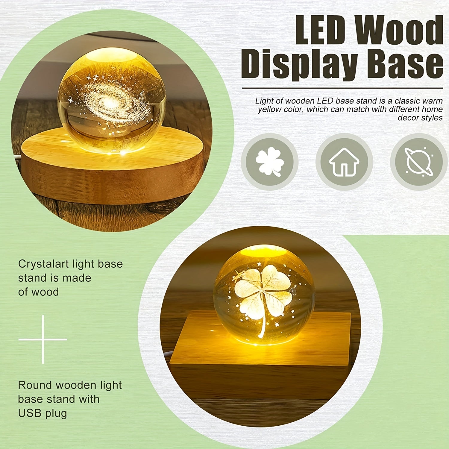 2pcs Wooden LED Display Base Stand for 3D Crystal Glass Art