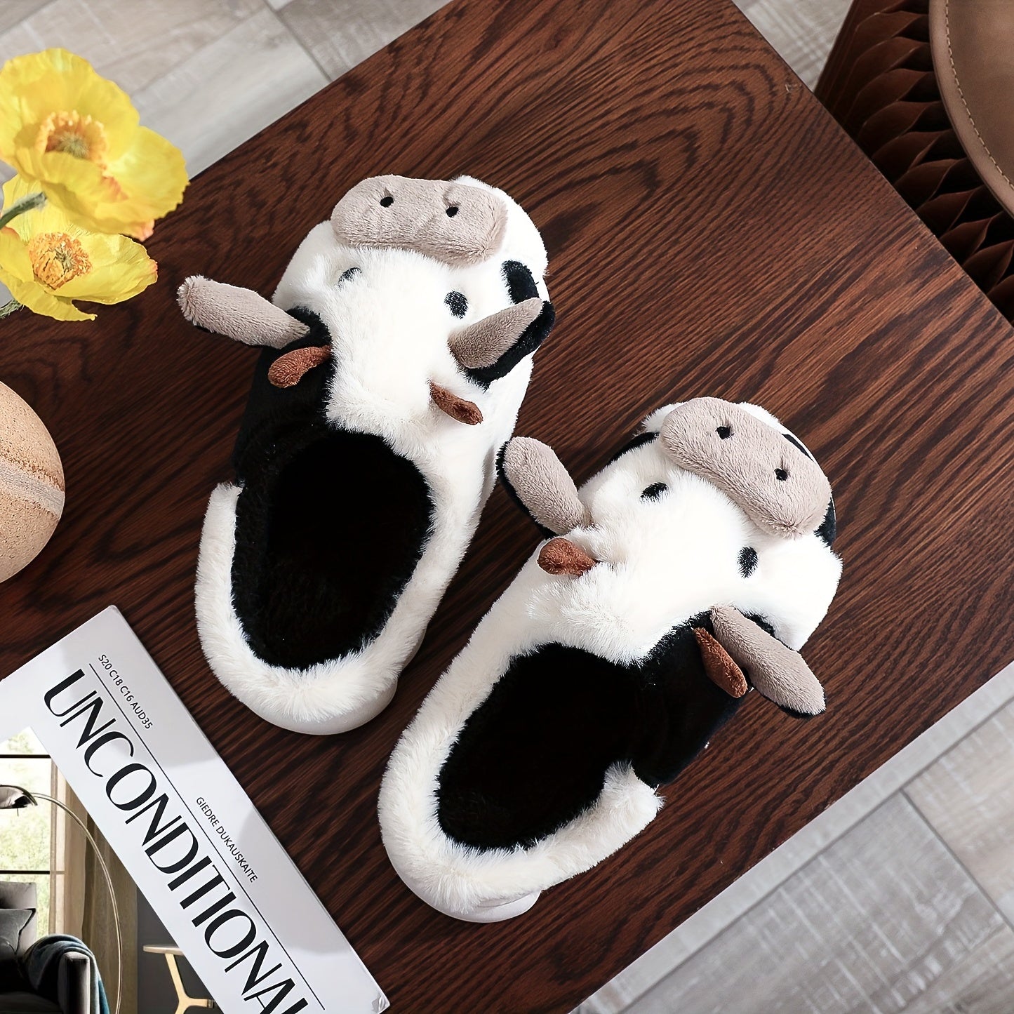 Women's Cow Slippers Plush Lined Platform Shoes
