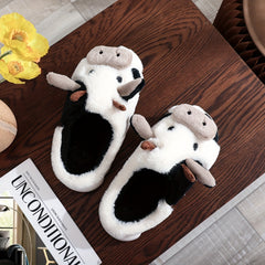 Women's Cow Slippers Plush Lined Platform Shoes