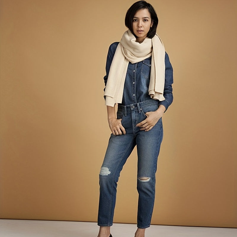 Apricot Cotton Knitted Shawls Long Wraps Scarf Windproof Warm Cape