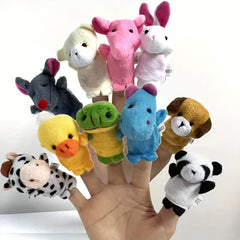 10pcs Plush Animal Finger Puppets Set Double Layer Foot Hand Doll Story Helper