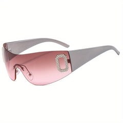 Y2K Rimless Sunglasses Gradient Lens Rhinestone Decor UV Blocking
