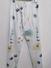 Floral Print Leggings Elastic Waist Long Length Women's Clothing