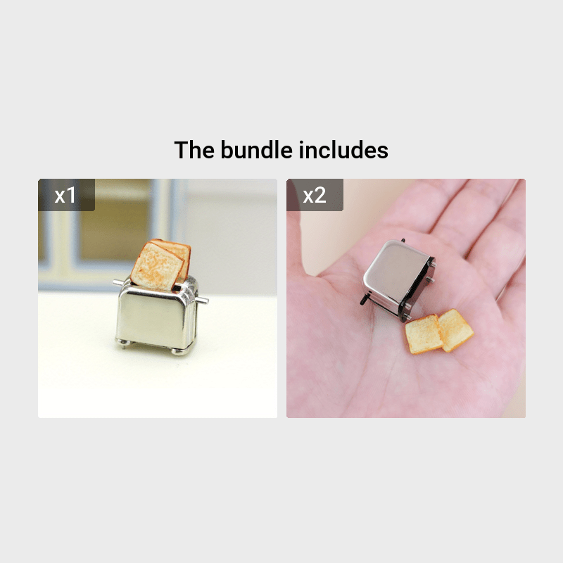 1:12 Mini Metal Toaster Dollhouse Accessory with 2 Resin Toasts