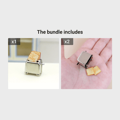 1:12 Mini Metal Toaster Dollhouse Accessory with 2 Resin Toasts