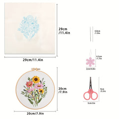 Adult Embroidery Starter Kit: Flower Patterns, Hoop, Thread, Needles