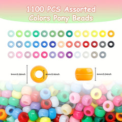 1100Pcs Assorted Pony Beads DIY Jewelry Making Kit