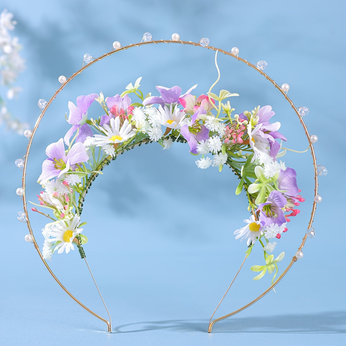 Elegant Floral Bridal Headband with Pearls & Crystals