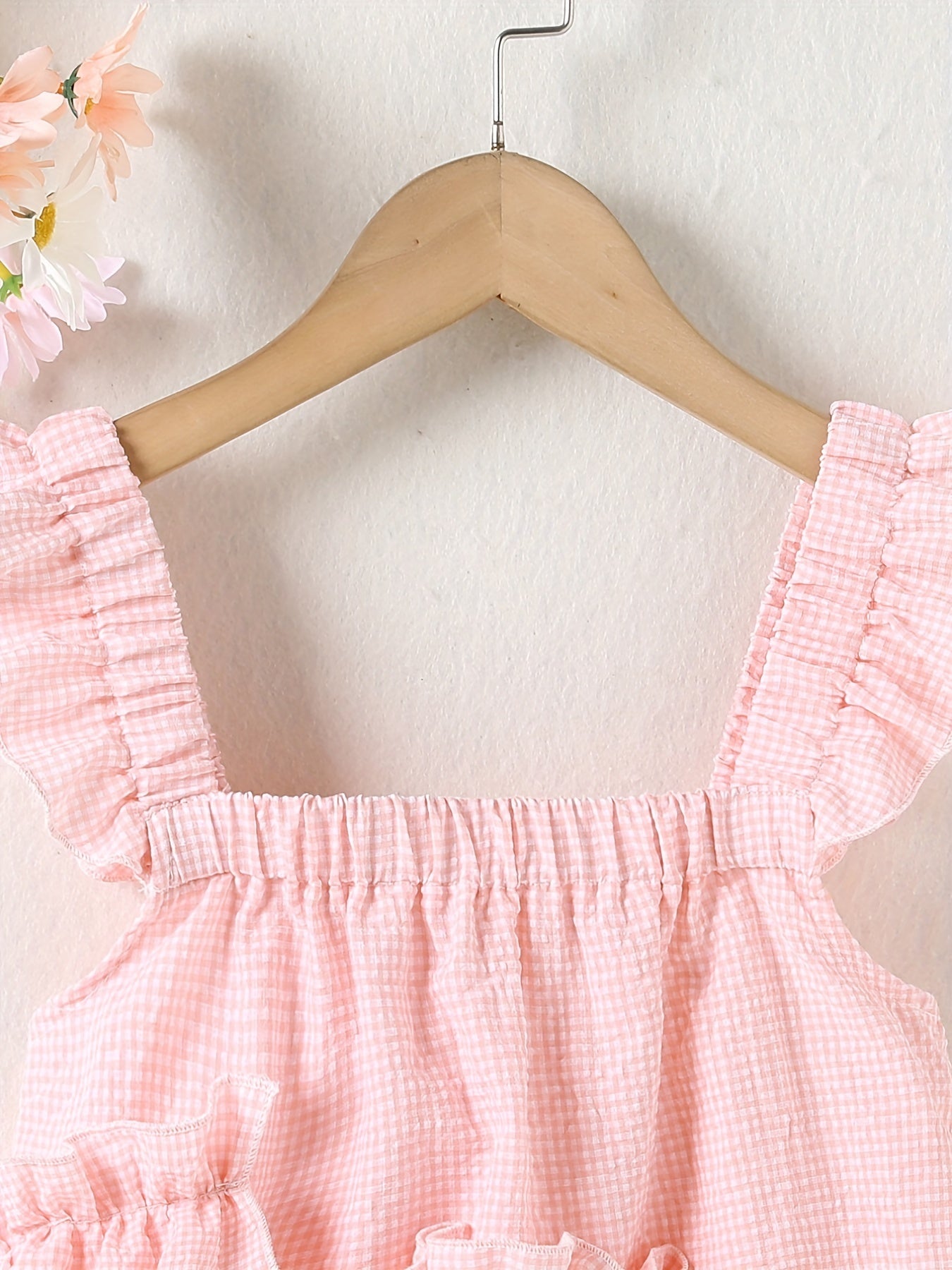 Girls Plaid Print Ruffle Strappy Sleeveless Blouse for Summer