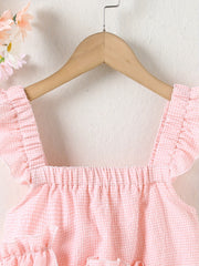 Girls Plaid Print Ruffle Strappy Sleeveless Blouse for Summer