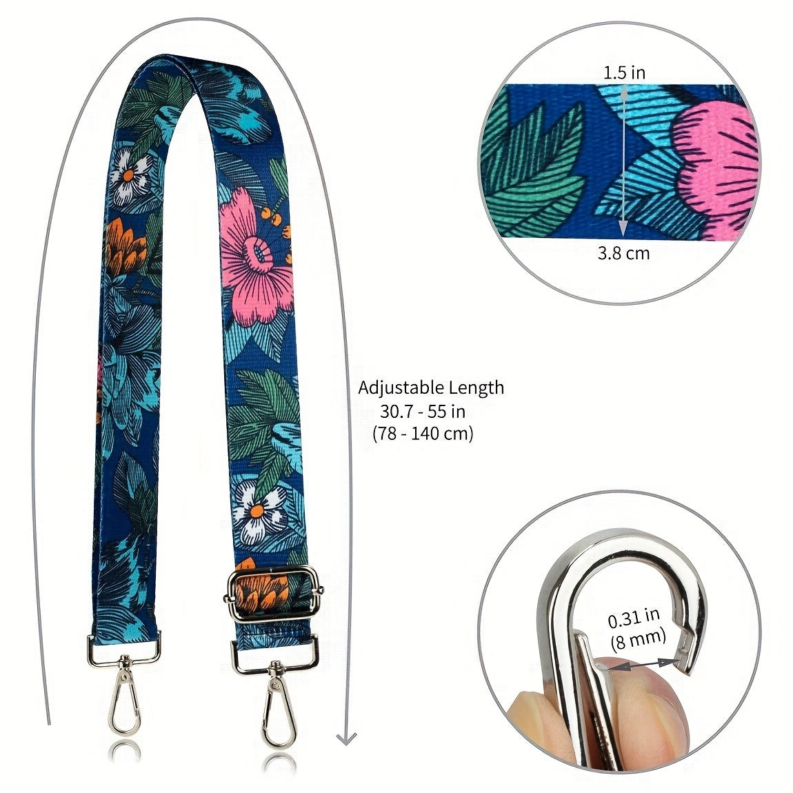Ethnic Style Wide Purse Strap Flower Pattern Replacement Belt