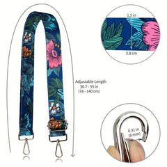 Ethnic Style Wide Purse Strap Flower Pattern Replacement Belt