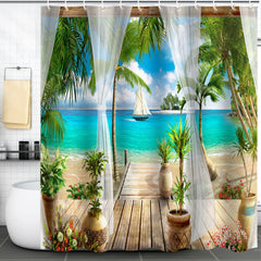 Seaside Courtyard Shower Curtain Summer Vacation Decoration