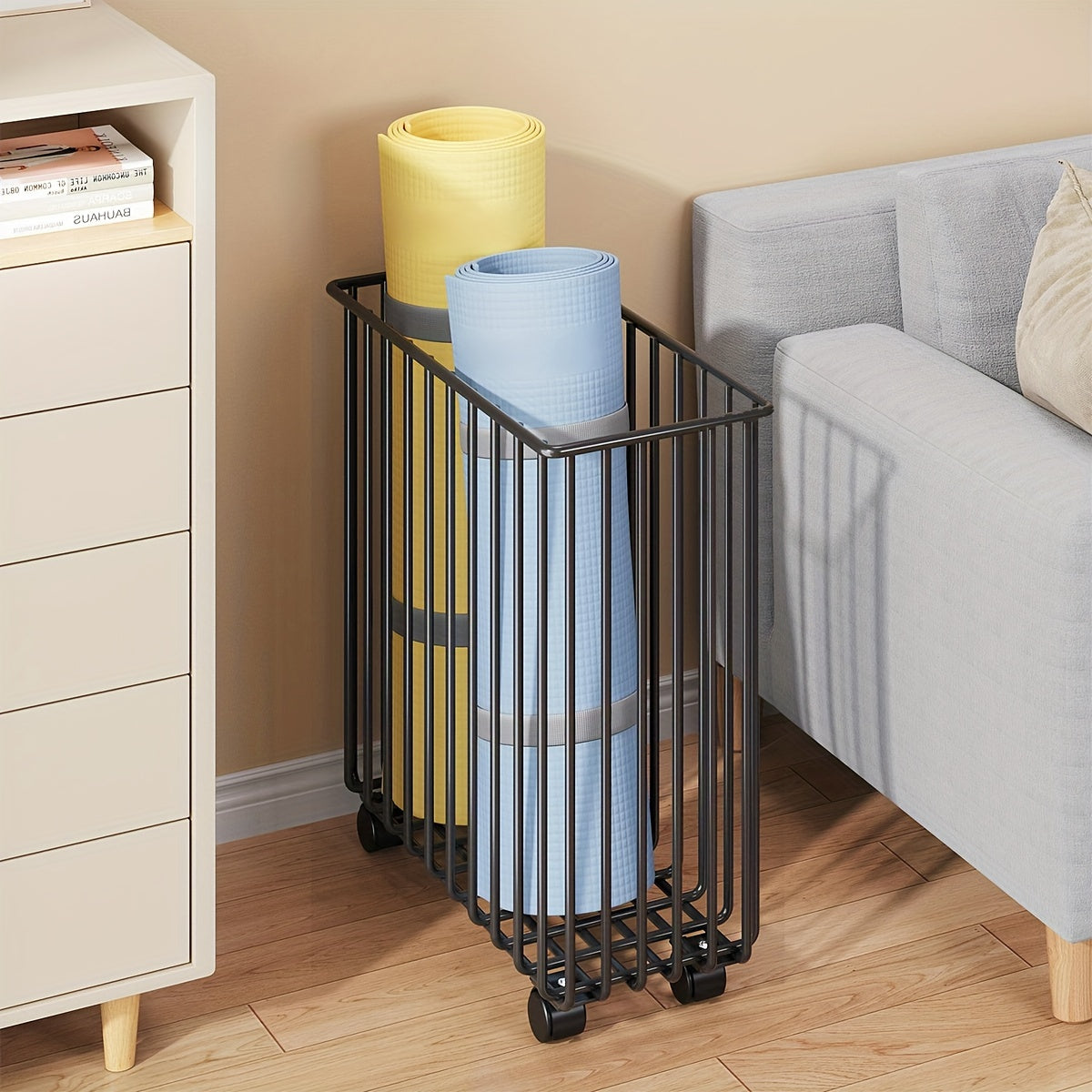 Sports Equipment Storage Rack with Wheels - Organizer for Yoga Mat and Dumbbells