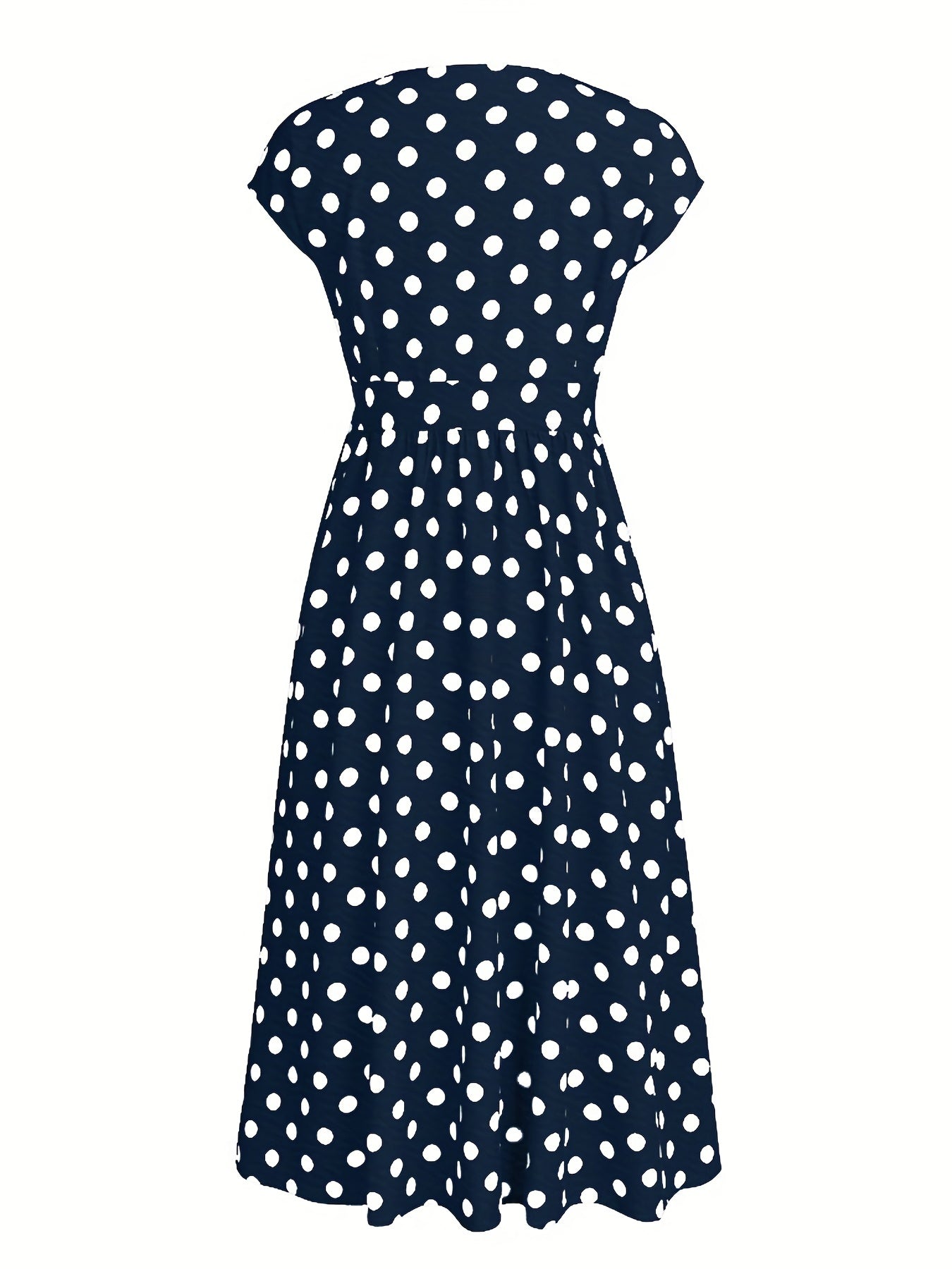 Polka Print Cap Sleeve V Neck Dress With Belt