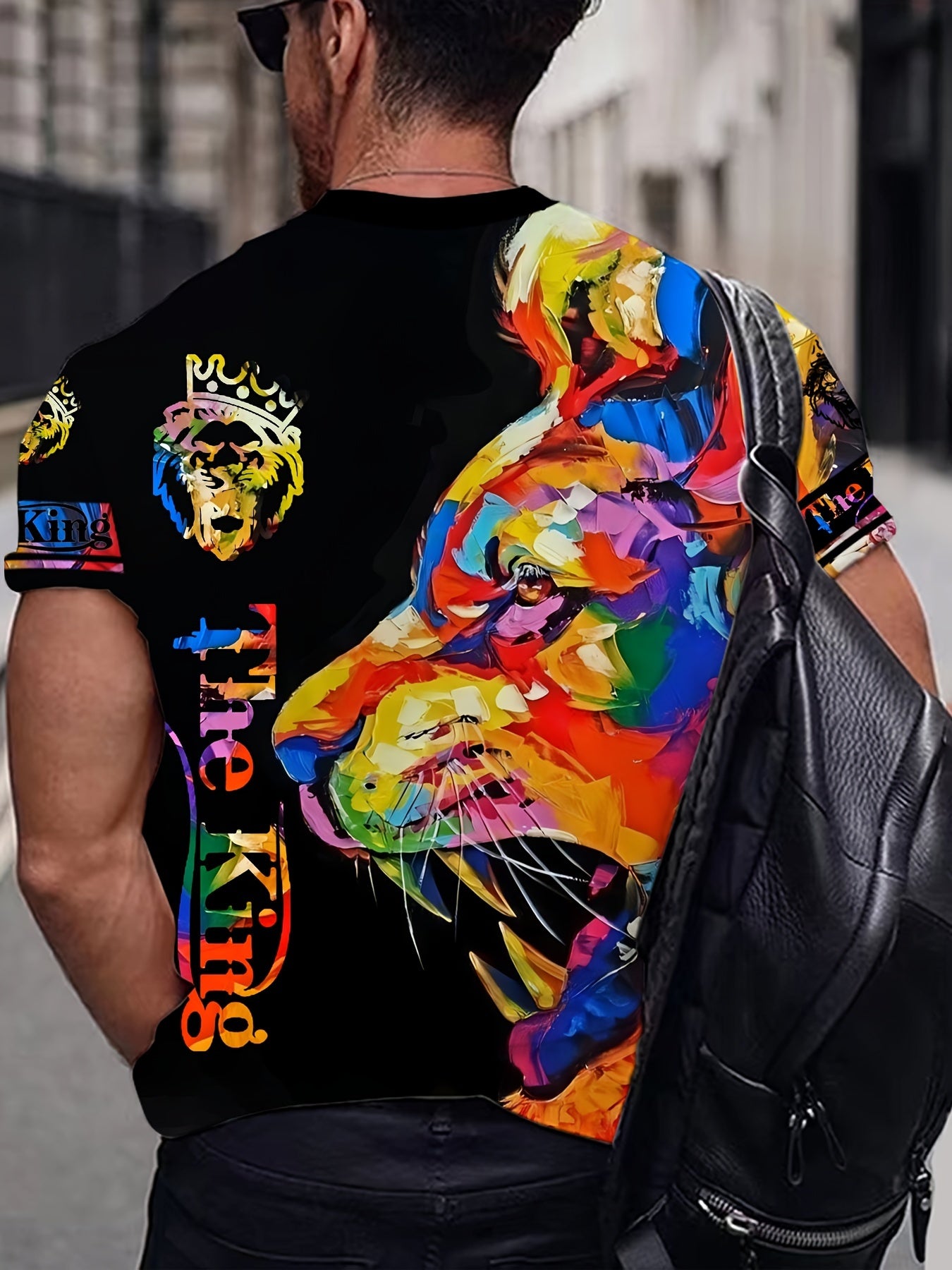 Lion Graphic Print Men's Novelty T Shirt Short Sleeve Crew Neck Tee