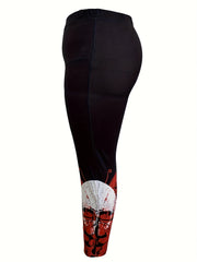 Skull & Floral Print Plus Size Leggings