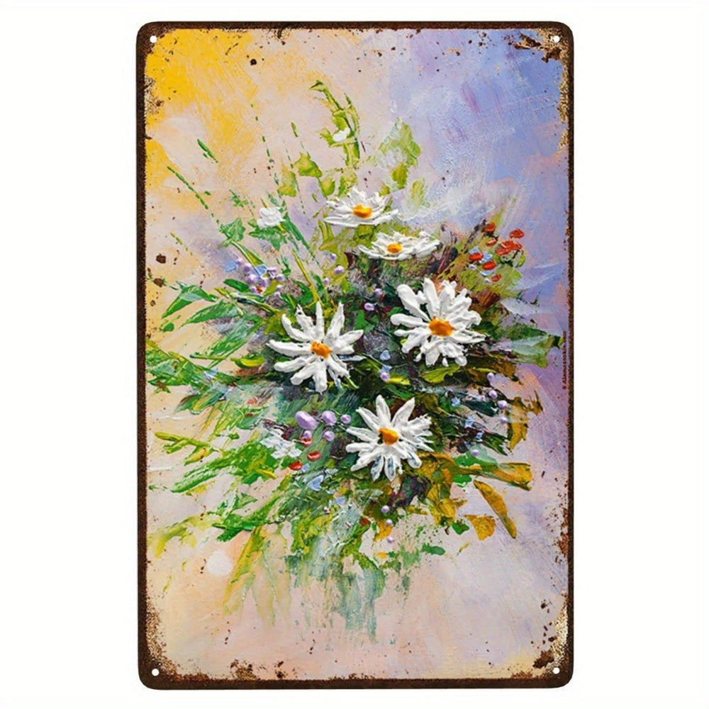 Retro Metal Sign Flowers Daisy & Sunflower Vintage Tin Poster Plaque