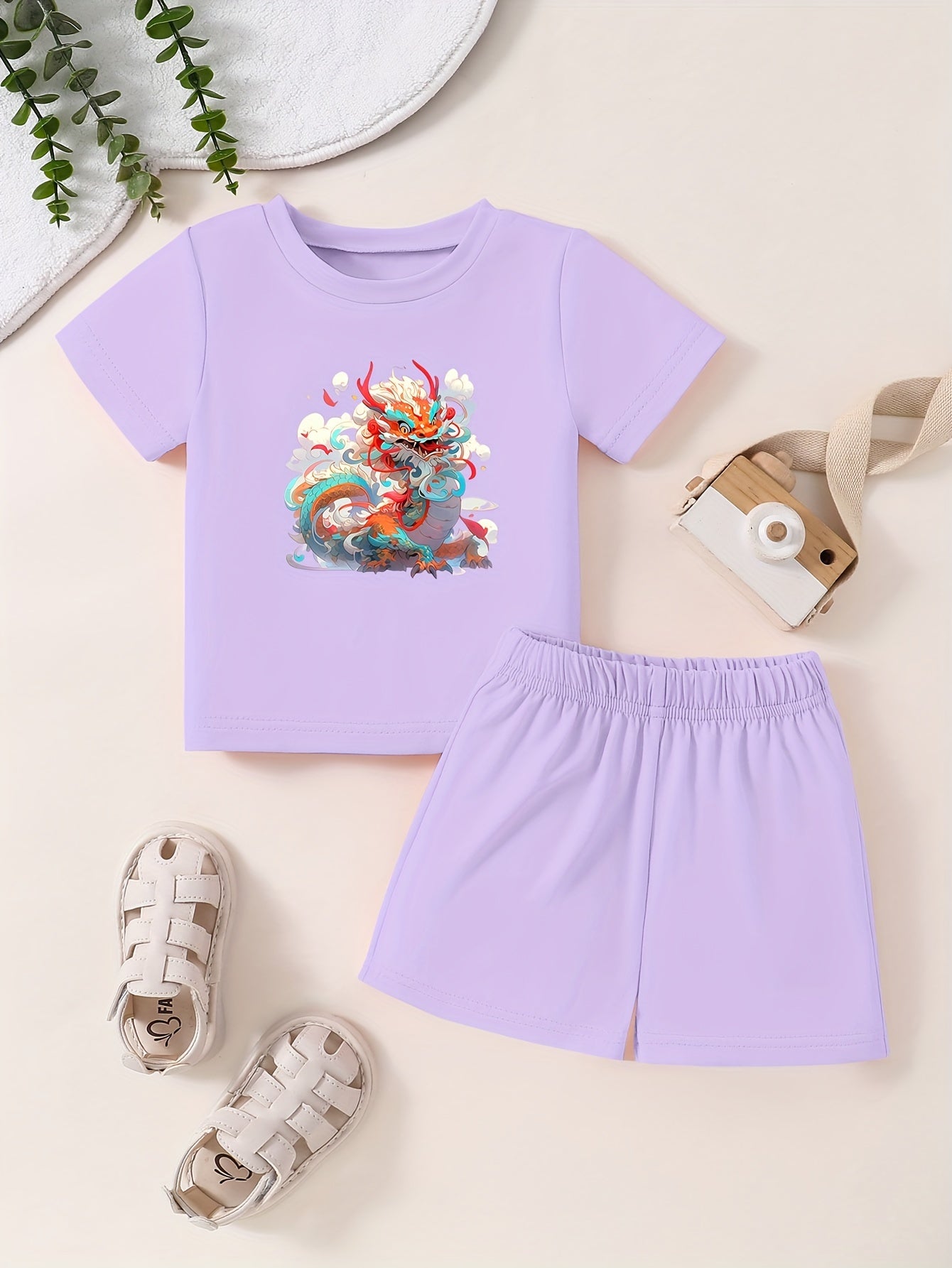 Toddler Cartoon Print T-shirt & Shorts Set