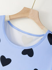 Heart Print Cap Sleeve Tee Sleep Dress