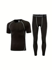 Men's Quick Drying Compression T-shirt & Leggings Set for Basketball Fitness