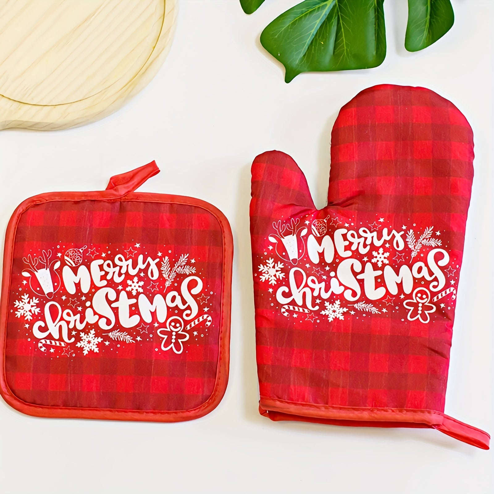 2pcs Christmas Oven Mitts Heat Resistant Microwave Baking Glove