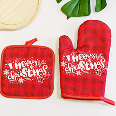 2pcs Christmas Oven Mitts Heat Resistant Microwave Baking Glove