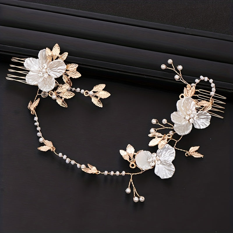 Retro Leaf Flower Headband Faux Pearl Crystal Wedding Hair Accessories