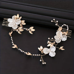 Retro Leaf Flower Headband Faux Pearl Crystal Wedding Hair Accessories