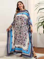 Boho Cover Up Dress Women's Plus Colorblock Floral Print Bat Sleeve V