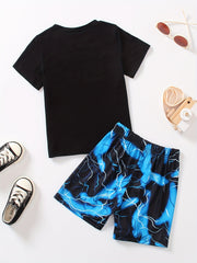 2pcs Boys Lightning Graphic Tee&Shorts Set Summer Kids Clothing