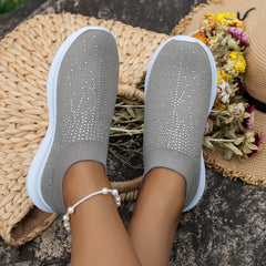 Women's Rhinestone Decor Sneakers Breathable Casual Flying Woven Shoes