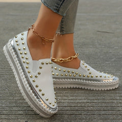 Women's Rivet Platform Loafers Slip On Low Top Shoes
