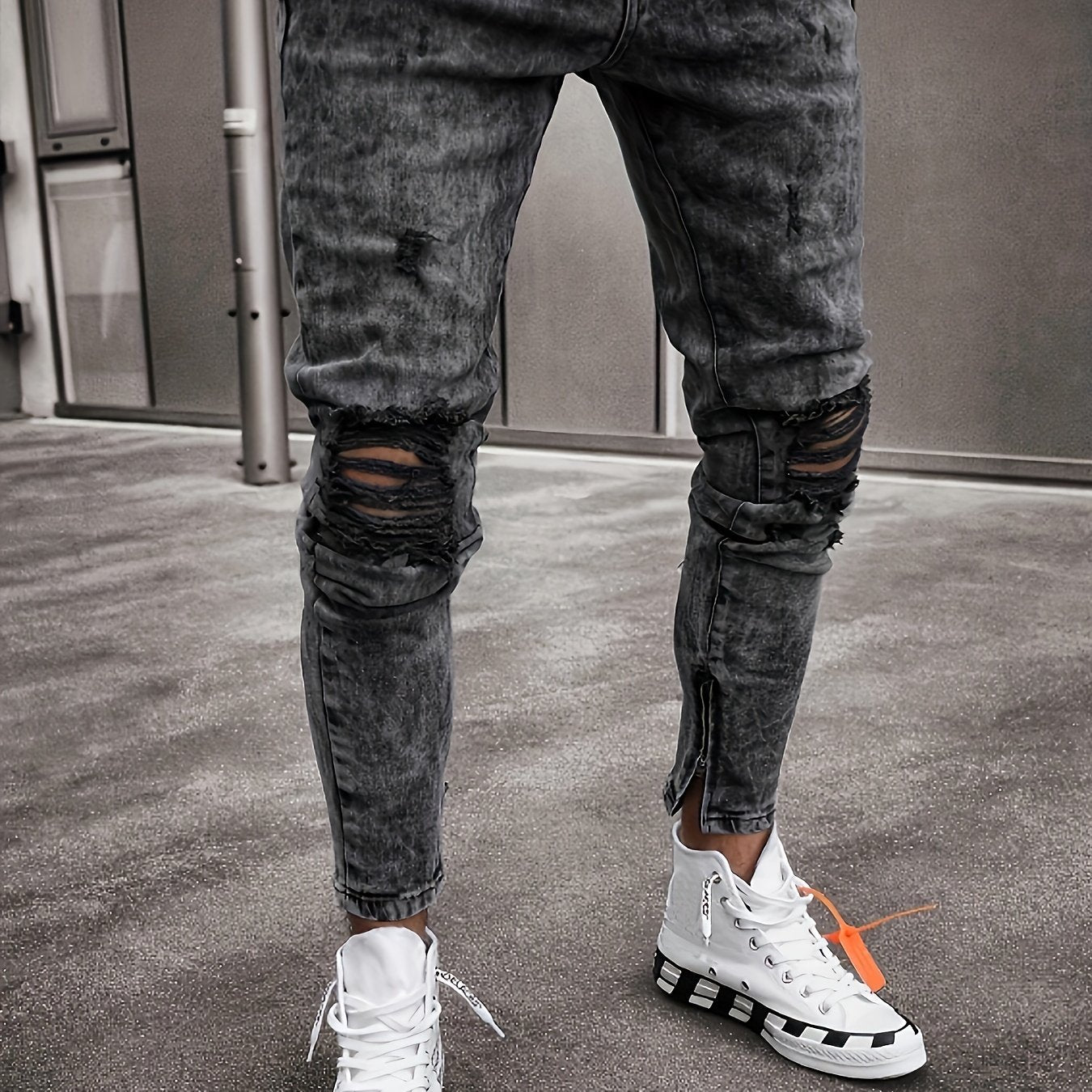 Mens Slim Fit Ripped Jeans, Distressed Stretch Denim Pants