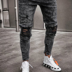 Mens Slim Fit Ripped Jeans, Distressed Stretch Denim Pants