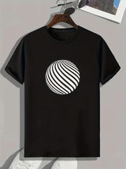 Geometric Ball Print Men's Comfy T-shirt for Outdoor Summer